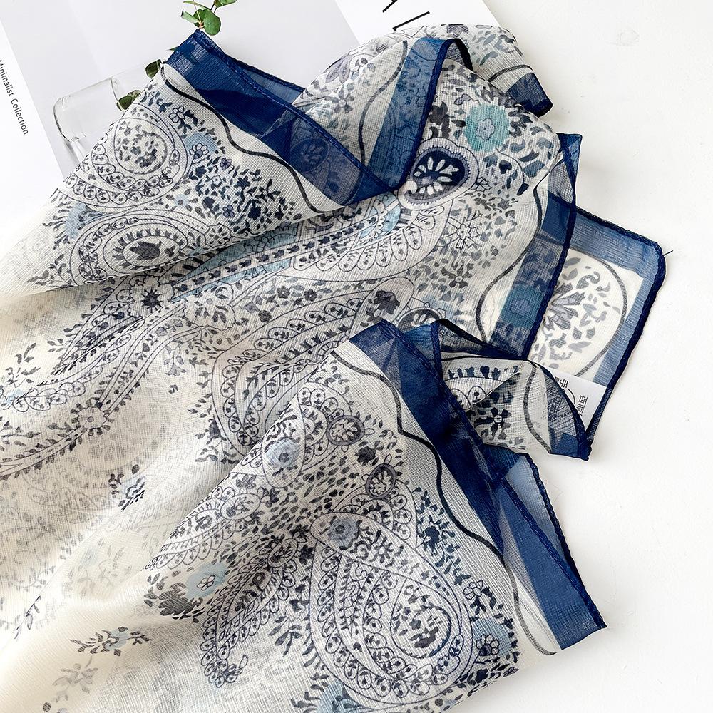 Temperament Silk Scarf Square Scarf Women's Soft Xili Yarn Versatile Scarf Sun Protection Neck Covering Scarf Cashew Nut Square Scarf Thin Scarf