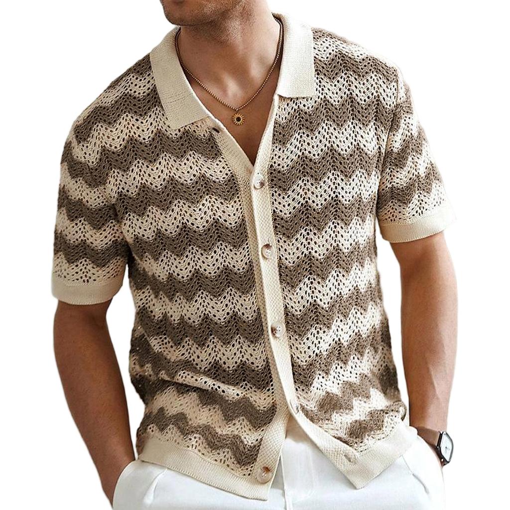 Knit Shirt For Men Button Down Short Sleeve Collared Golf Shirt