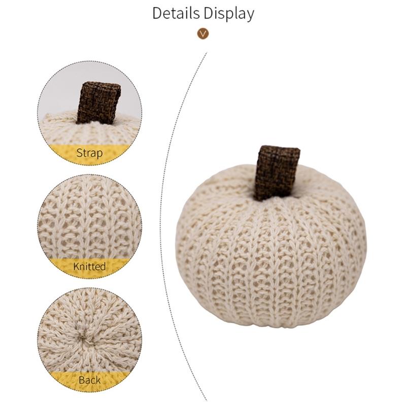 Fall Pumpkin Decorations Set of 6, Knitted Polyester Ornament with Fabric Tabs for Thanksgiving Tables, Shelves, Windowsills and Indoor Foliage