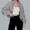 Women's Zip Drawstring Fleece Short Jacket Full Hem Stand Collar Warm