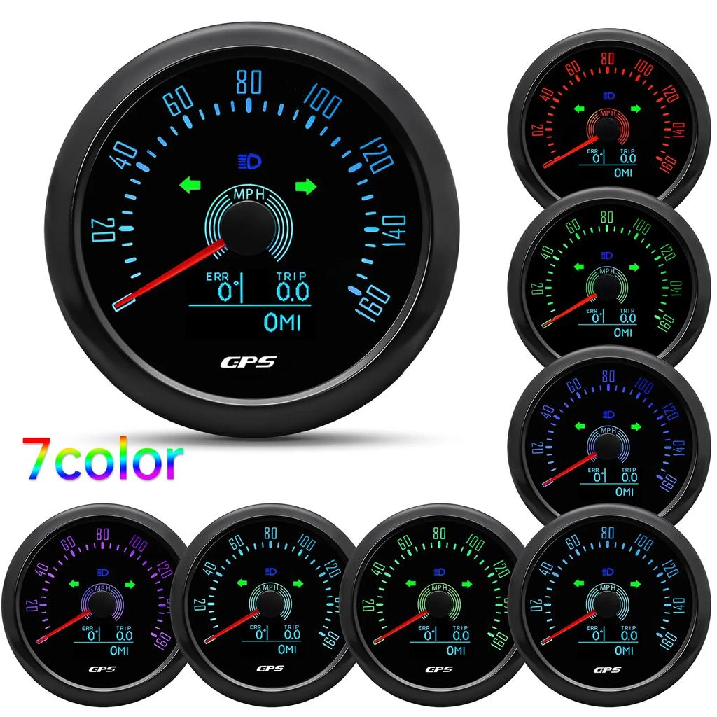 0-200KMH 85MM GPS Speedometer With GPS Antenna 7 Color Backlight 0-160MPH LED Odometer Auto Gauge For 12V 24V Car Boat Marine