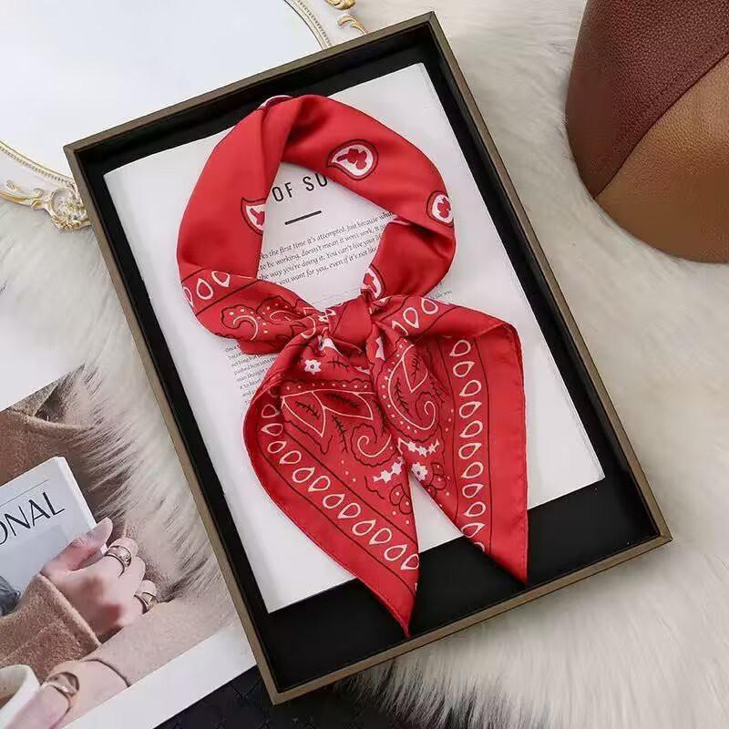 70x70cm Lightweight Cotton Silk Square Scarf With Boho Floral Print Breathable Neck Wrap Women