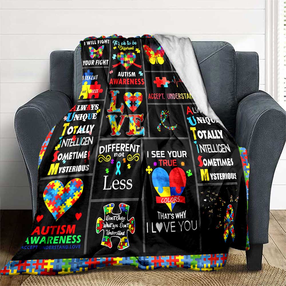 Autism Awareness Quotes Gift Blanket Ultra-Soft for Sofa Couch Office Bed Picnics Four Seasons Universal Digital Print Ideal Picnic Accessory Y47