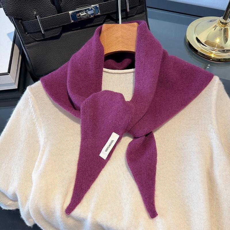 British Korean Triangular Scarf Niche 100% Wool Triangle Scarf Women Head Scarf Knitted Shawl Winter Warm Poncho Echarpe