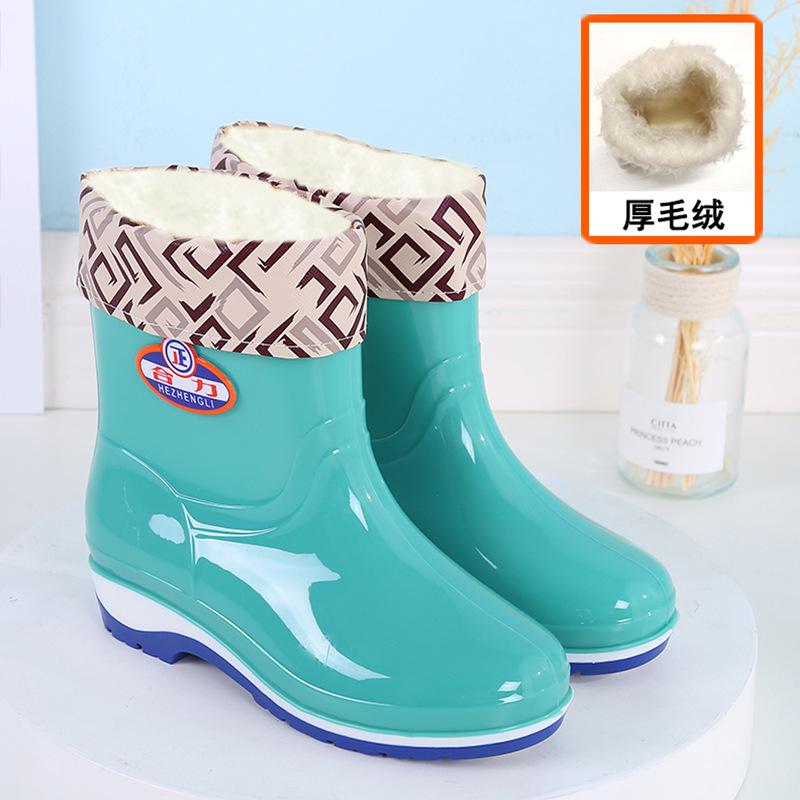 Short tube fashion rain shoes women's winter velvet adult warm rain boots waterproof shoes wear-resistant kitchen rubber shoes non-slip