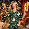 Women's Fashion Casual Three-Quarter Sleeve Christmas Print Neck Top
