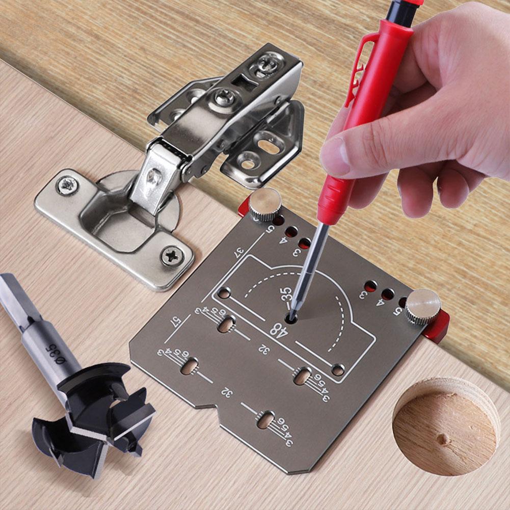 35mm Woodworking Punch Tool Aluminum Alloy Hinge Punch Locator Cabinet Hardware Jig Marking Template for Fast Accurate Drilling