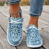 Women'S Slip-On Loafers Casual Summer Shoes with Geometric Floral Pattern, Black, Blue & Yellow, Lightweight EVA Sole, All-Season Comfort Ladies Shoes