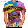 Summer Round Neck Hamburger Pattern 3D Print Top Fashionable Casual Short Sleeved Men's T-shirts