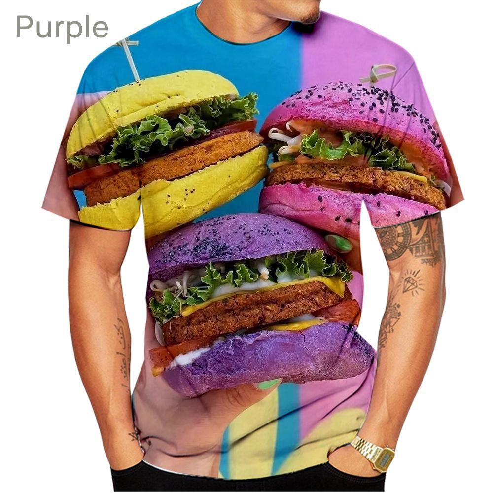 Summer Round Neck Hamburger Pattern 3D Print Top Fashionable Casual Short Sleeved Men's T-shirts
