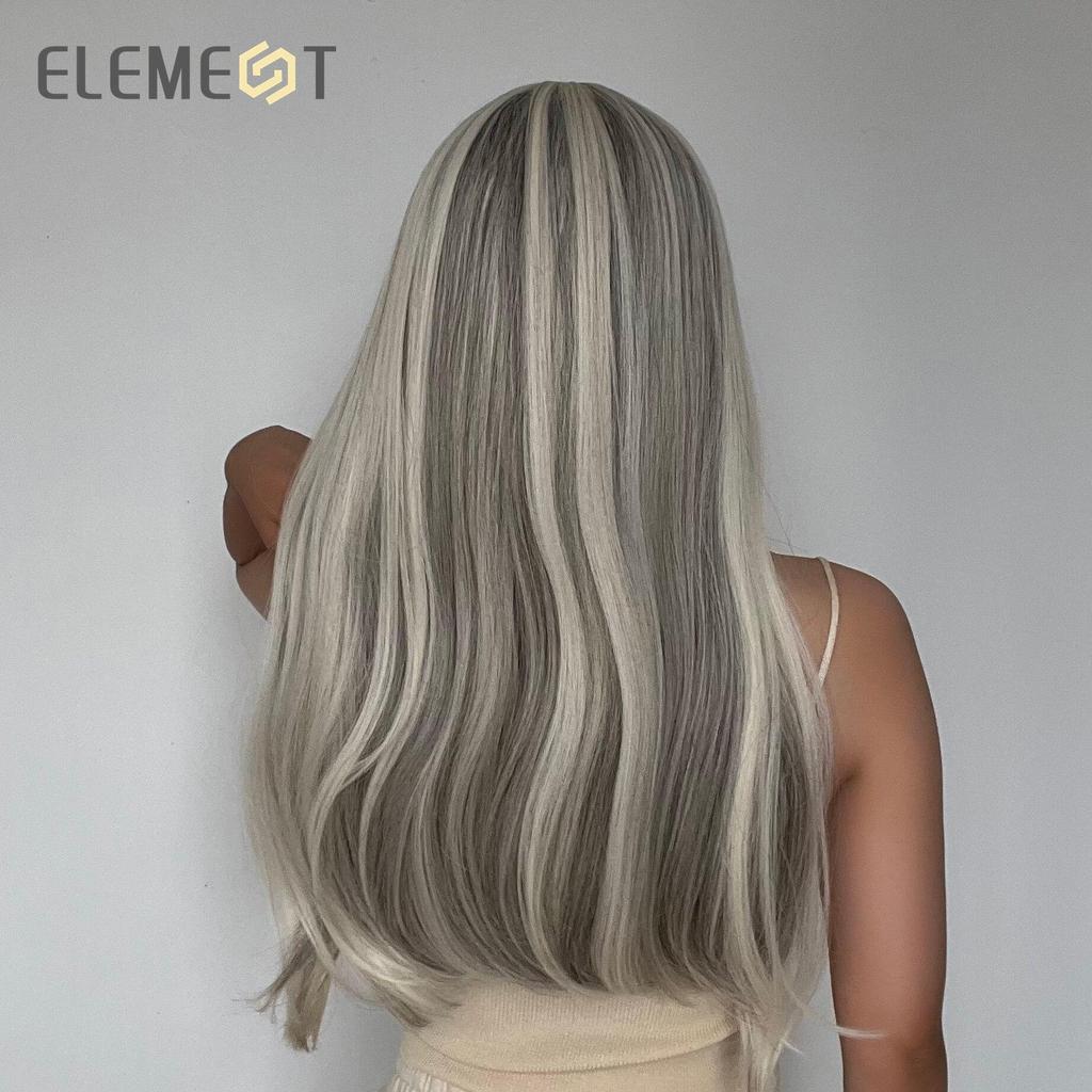 Syntetické dlouhé rovné šedobílé paruky s ofinou Paruka pro ženy Party Gala Cosplay Lolita vlasy tepelně odolné přírodní