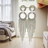 Exaggerated Trendy Long Tassel Rhinestone Circle Dangle Earrings with Micro-Pavé, Cross-Border Fashion High-End Design.