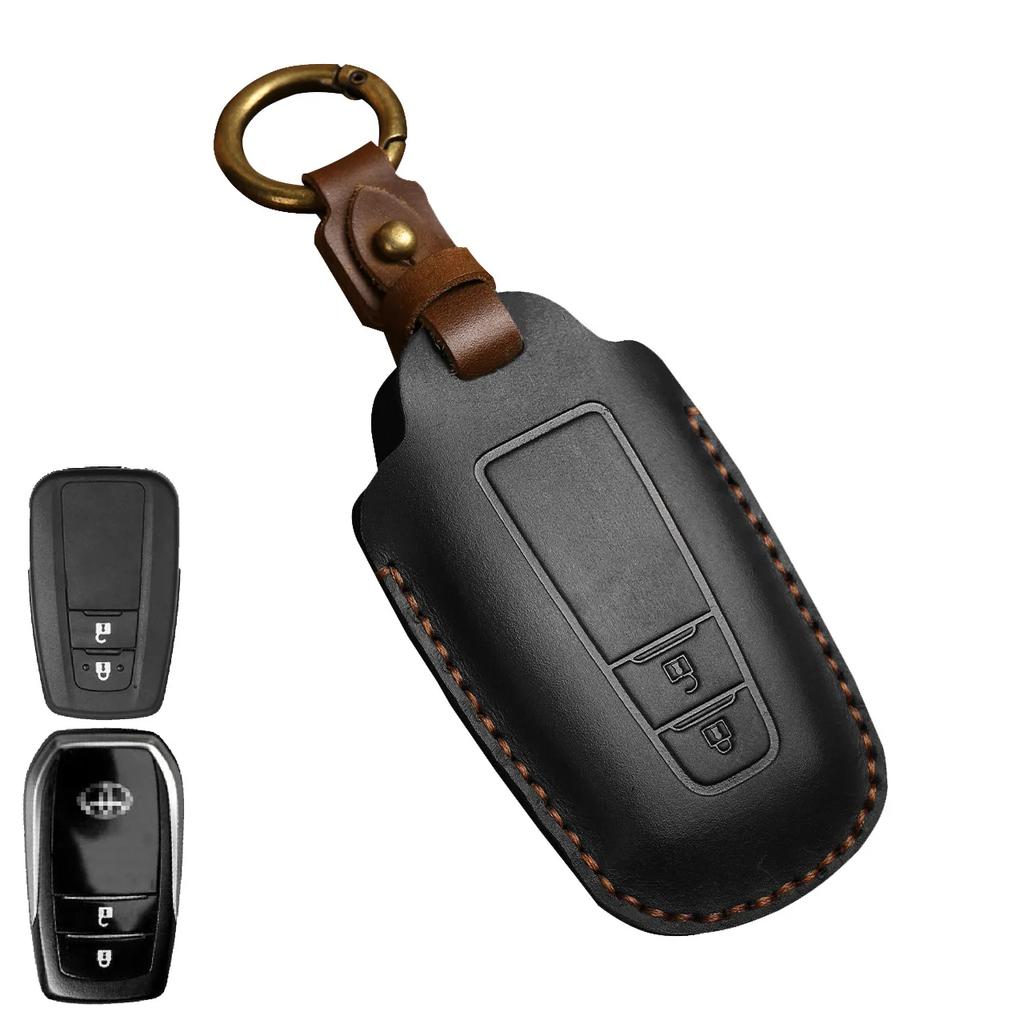 Leather 2/3/4 Button for Toyota Camry CHR Corolla RAV4 Avalon Land Cruiser Prado Prius 2017 - 2022 Car Key Cover Leather Key Fob