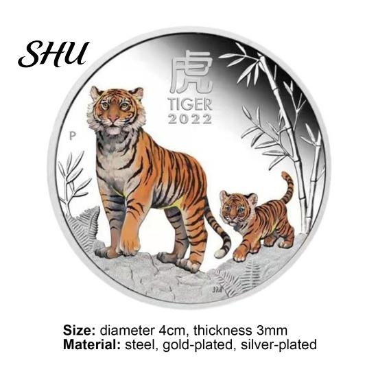 Collectible Coin 2022 Commemorative Decorative Tiger Pattern Steel Party Excellent Gift Beautiful for Souvenir