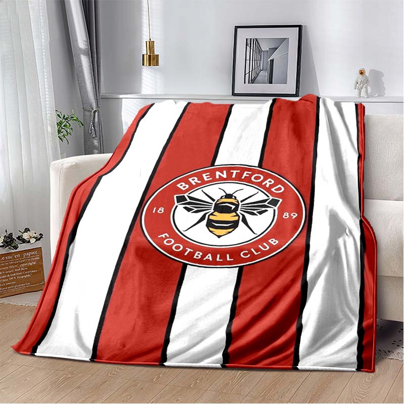 Brentford FC Bee Logo Red White Black Vertical Stripe Print Soft Flannel Throw Blanket Warm Sofa Bed Decor Cover For Football Fans