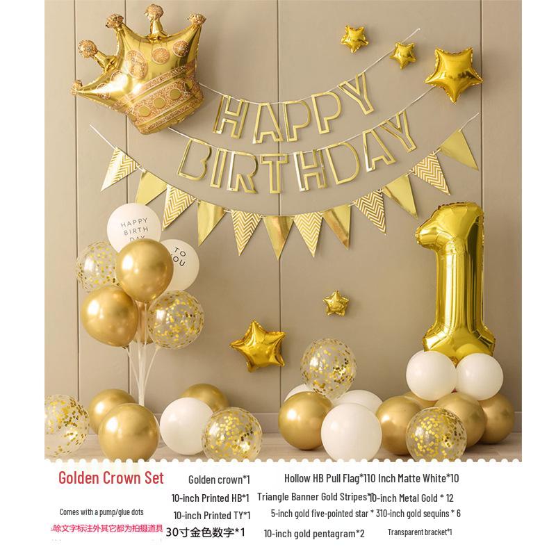 First Birthday Party Balloon Decoration Set with Light Strip for Boys and Girls