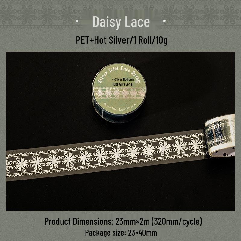 Ketchup Girl 3D Silver PET Adhesive Tape: Silver Isle Lace Series - 6 Styles for Journals