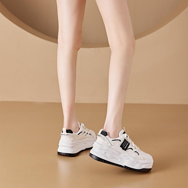 

2025 autumn platform leather little white shoes women s lace-up breathable single shoes women s casual Korean version color matching board shoes women 32
