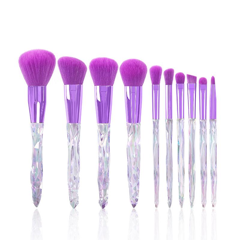 

10pcs/set Faux Crystal Handle Makeup Brushes Portable Loose Powder Blush Eye Shadow Brow Lip Multifunction Cosmetic Brush Kit фіолетовий