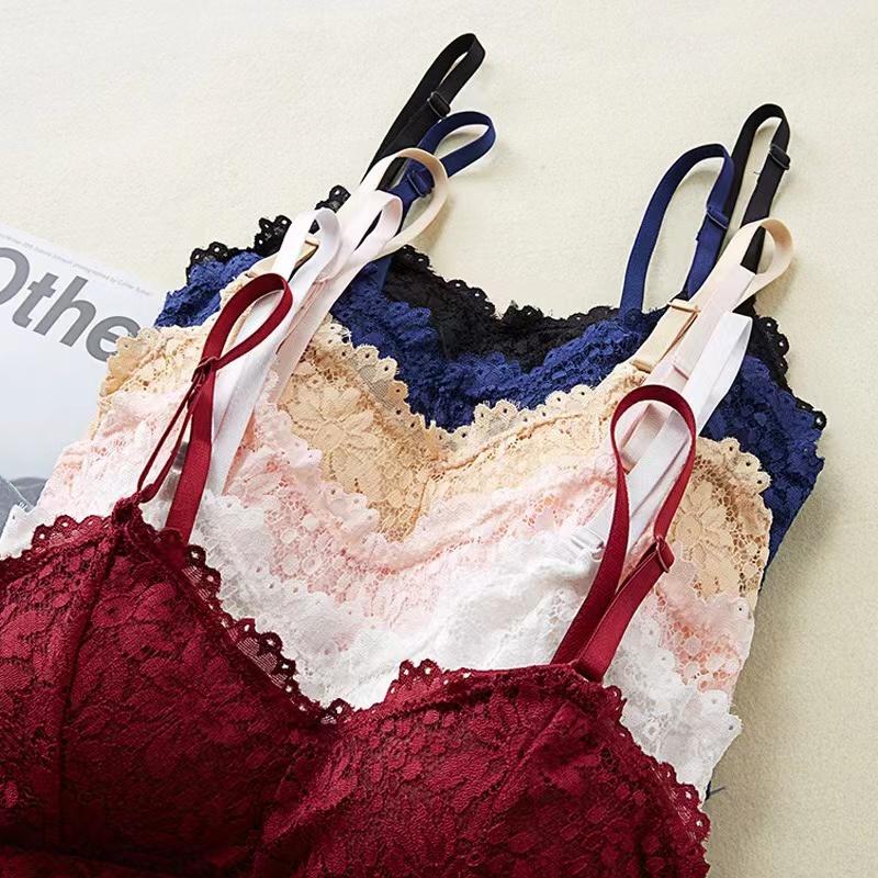 Lace Bra Tops Floral Lace Bralette Women Tanks Sexy Lingerie Non-wire Underwear Adjust Straps Camisoles Removable Pads Lingerie