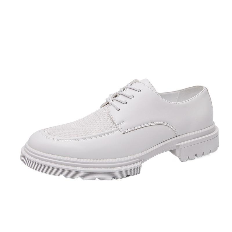 Men's Plus Size Brogue Leather Shoes with Thick Sole, Height Increasing Design, British Style, Hollowed-out, Casual Suit Shoes