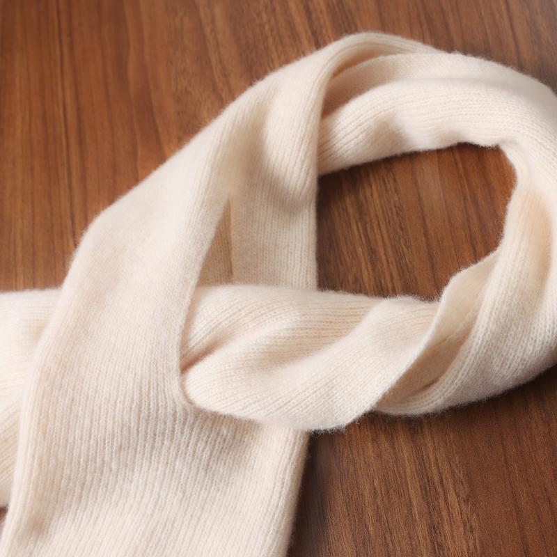 Knitted 100% Wool Cross-Perforated Scarf For Women Winter Soft Solid Fashion Neck Warmer Elegant All Match Decoration Scarves