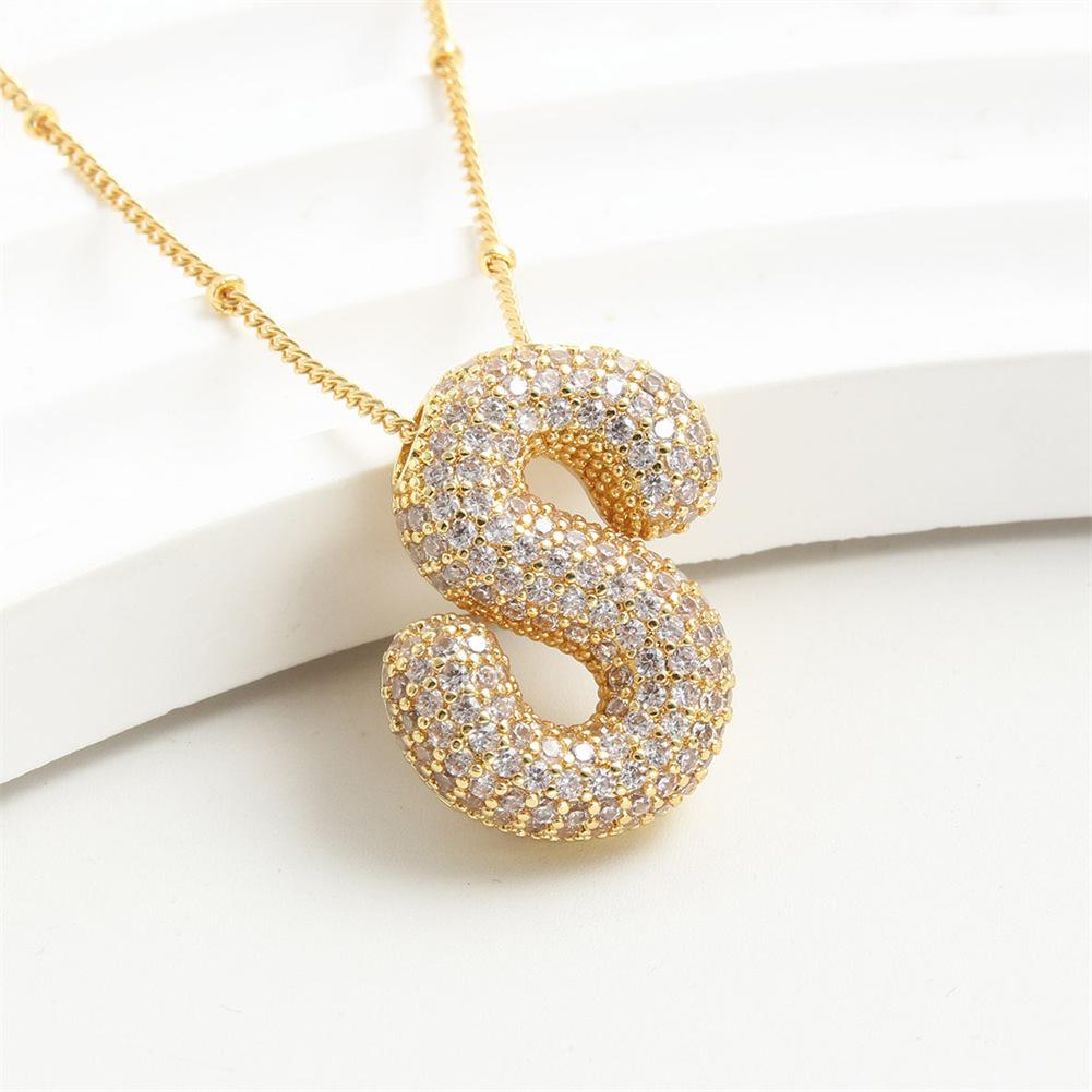 Light Luxury Brass 26 English Bubble Letter Zircon Large Pendant For Women's Party Jewelry Necklace
