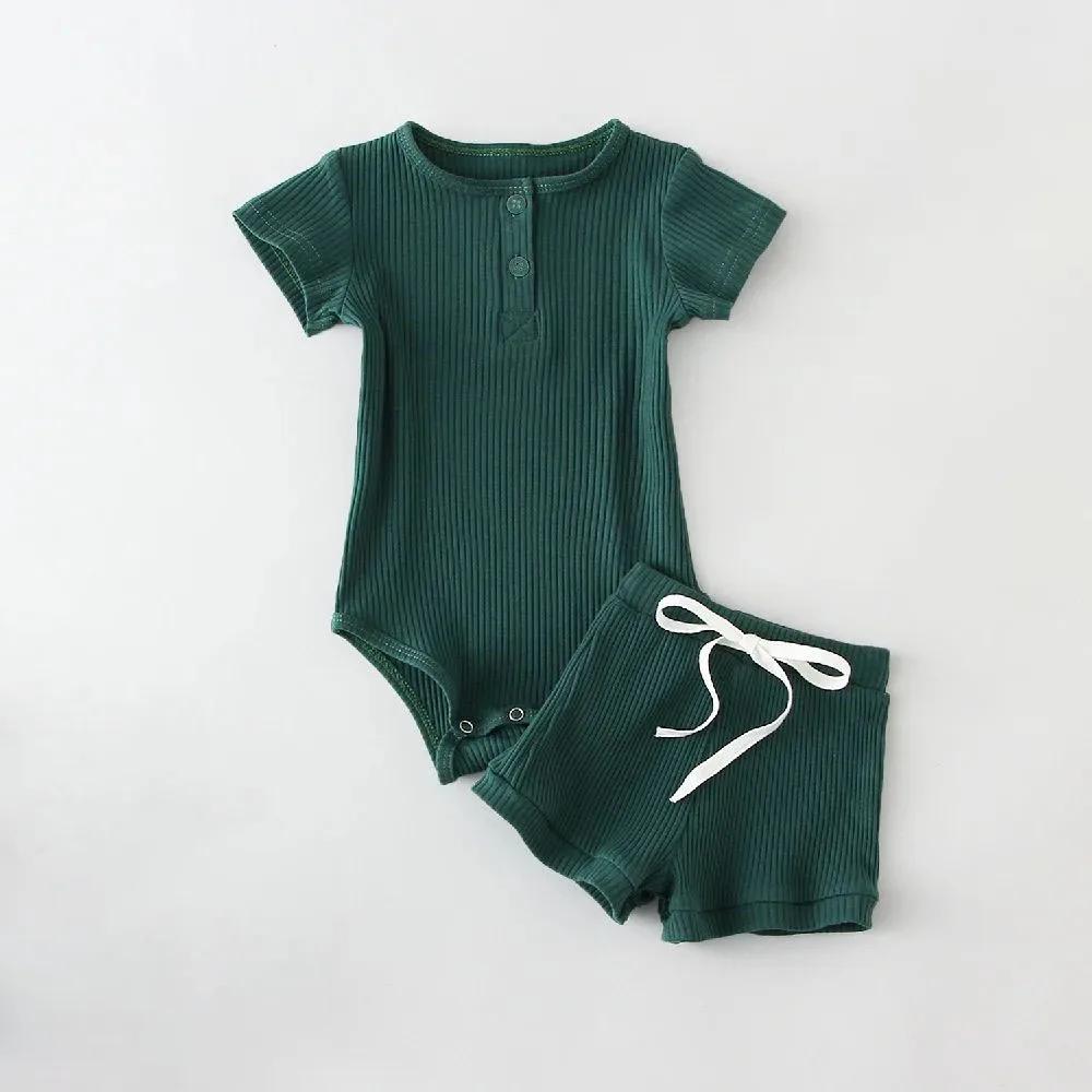 Summer Newborn Boy Clothes Cotton Short Sleeve Bodysuit + Shorts Infant Clothes Suit