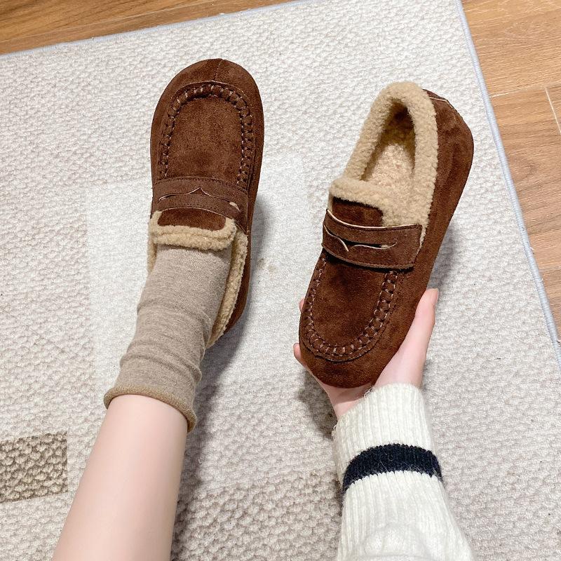 One-pedal Lazy Single Shoes 2025 Autumn and Winter New Fashionable Versatile Velvet Warm Cotton Shoes Soft-soled Doudou Shoes Women