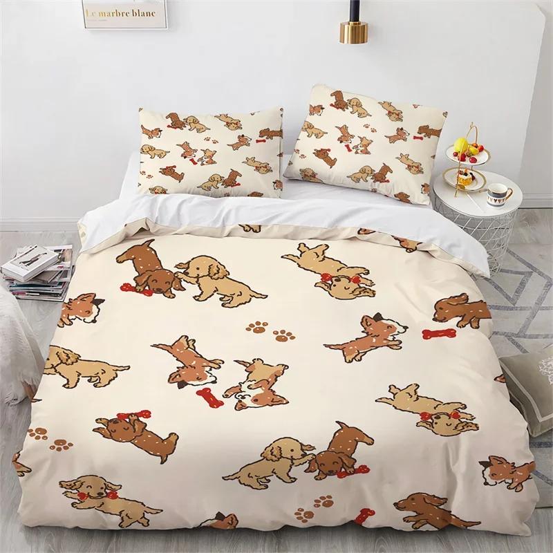 Cute Cartoon Dog Duvet Cover Pet Puppy Dogs Bedding Set Twin Full For Kids Girls Kawaii Room Decor Microfiber Comforter Cover