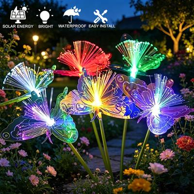 Solar Powered Waterproof Fiber Optic Butterfly Stake Lights Color Changing Fairy Lights for Outdoor Garden Patio Yard Wedding