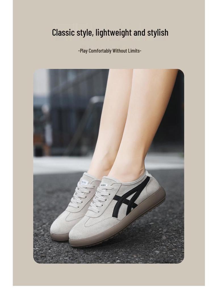 2025 Women's Lightweight Textured Leather German Training Shoes - Trendy, Flat, Patchwork Forrest Gump Student Sneakers
