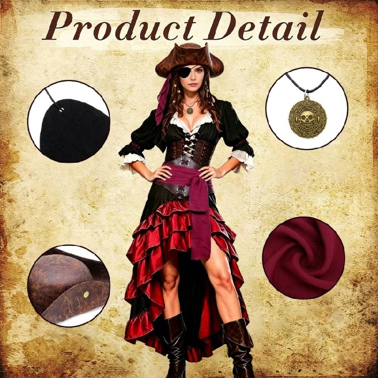 Pirate Costume Accessories Renaissances Medieval Pirate Head Scarf,Hat Necklace Eye Patches Cosplay Halloween Costume