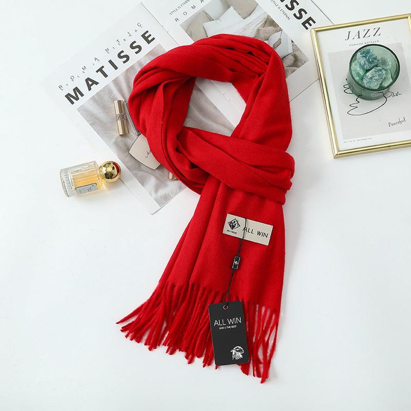 Wool Scarf Women's Winter Premium Thick Solid Color Scarf Versatile New Autumn and Winter White Cashmere Scarf