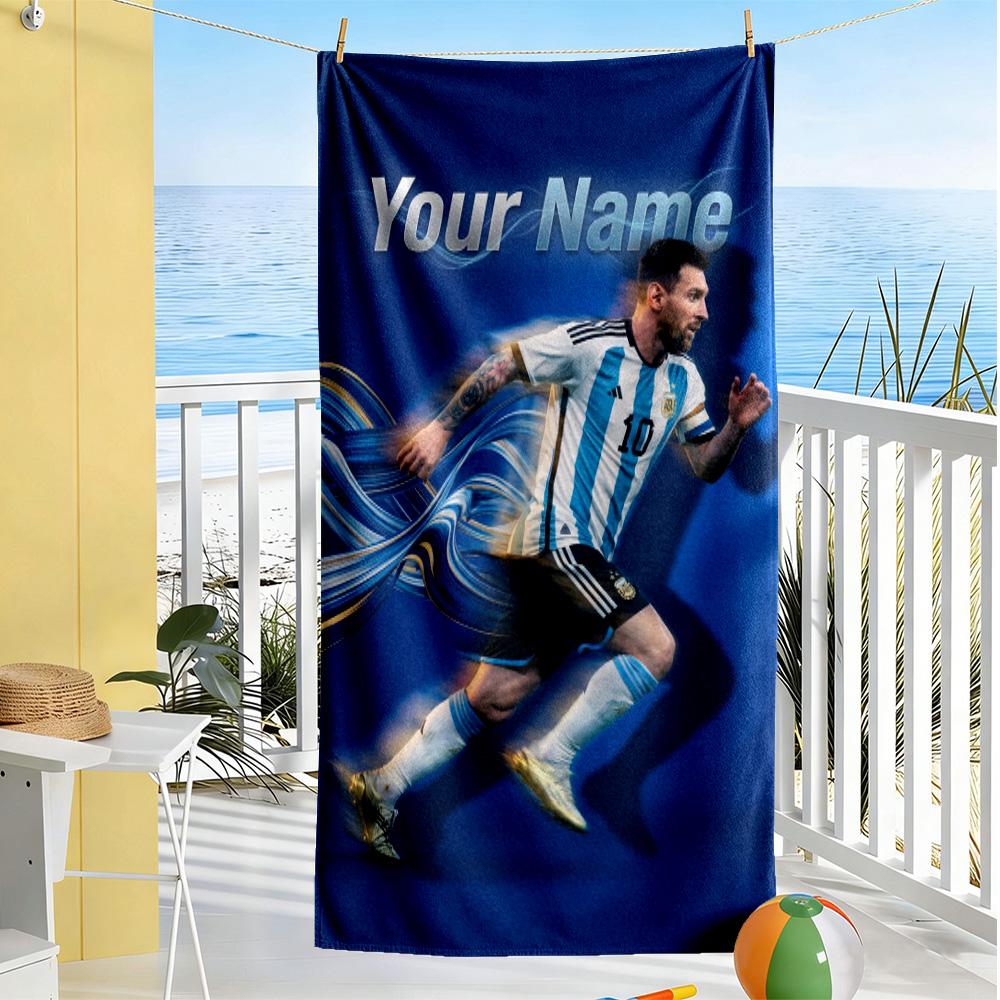 Football Messi Customizable Name Beach Towel Super Soft Microfiber Quickdry Fabric Perfect for Traveling Yoga Camping and Swimming
