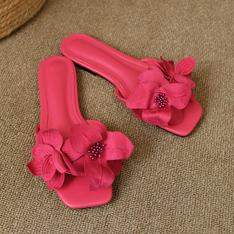 

Fashion Luxury Eternal Flower Mule Slippers Woman Fashion Brand Design Floral Slide Sandals Ladies Summer Outdoor Elegant Flip Flops 35