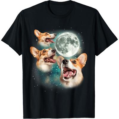 Trzy Corgi Księżyc _ 3 Słodkie Szczenięta Corgi Wyjący Pies Mem Psie Męska Damska Koszulka
