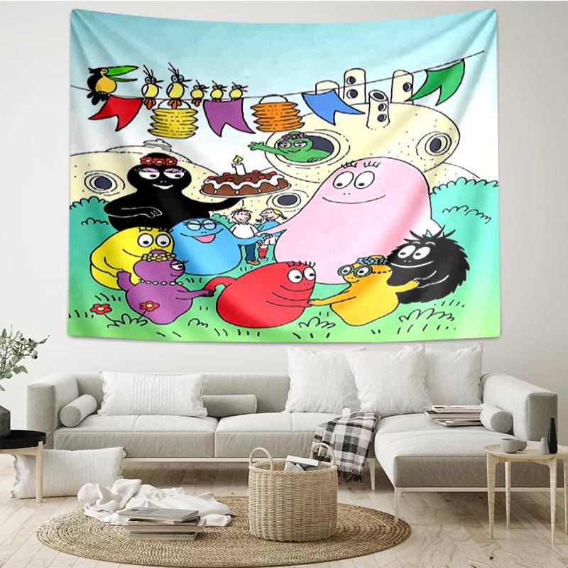 Barbapapa Print Tapestry, Backdrop, Easy Setup, Ideal for Bedroom, Office & Living Room, with Aesthetic Wall Hanging Decor.
