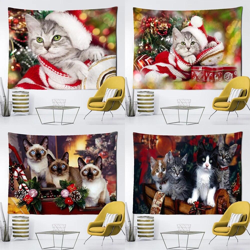 

Рождественский милый котенок, домашний декор, гобелен, настенный подвесной Рождественский декор для гостиной, стены, фоновая ткань