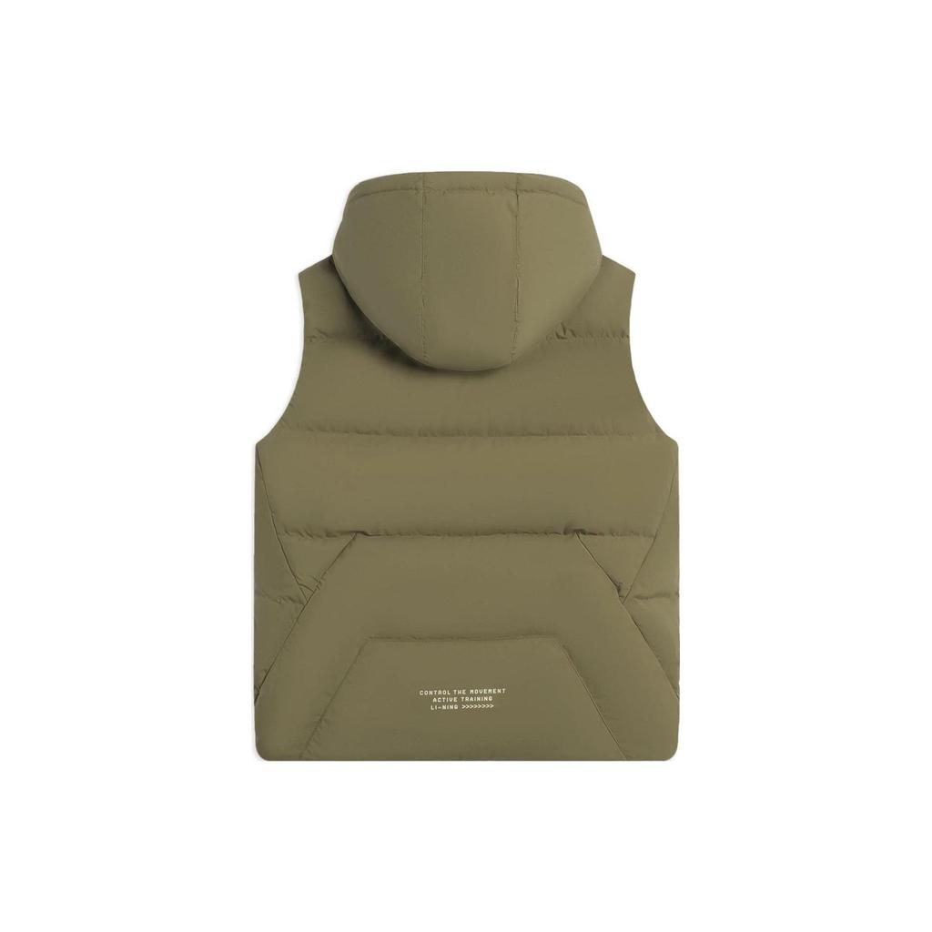 Li Ning Training Series Logo Print Zipper Hooded Sleeveless Down Vest Men Vests Olive-Green AMRS081-3