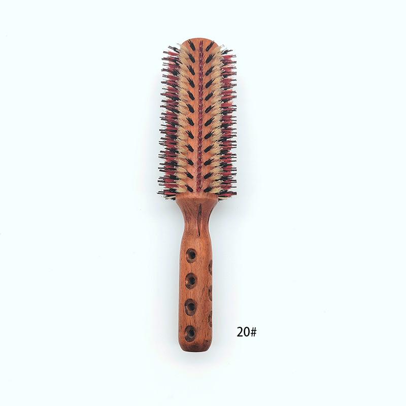 Hair Drying Styling Curly Barber Dye Rubber Wood Comb Boar Bristle Round Brush With Natural Wooden Handle