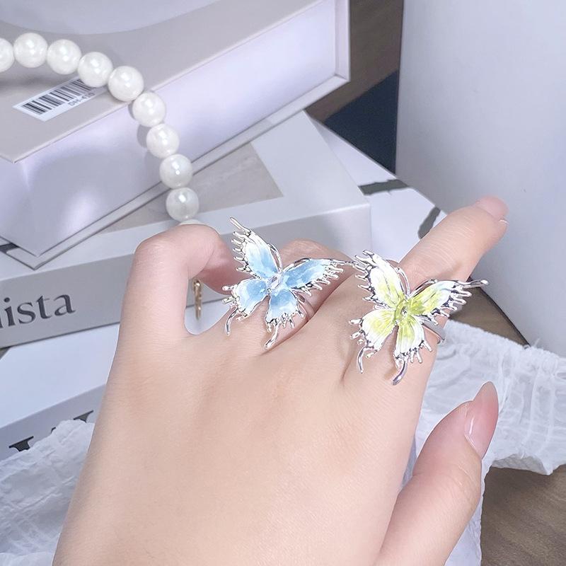 Small Fresh Enamel Oil Dripping Butterfly Cool Feeling Open Ring Women'S High Sense Stacking Wearing Niche Design Ring