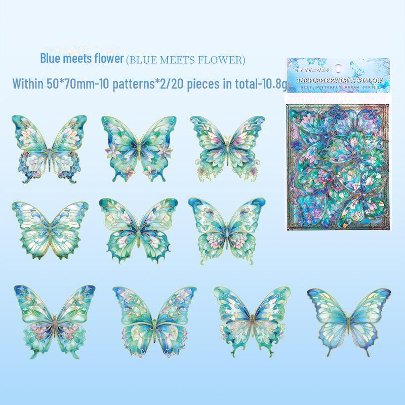 Yuezhen Gilded Butterfly Dream Stickers: Retro Gold-Stamped, Waterproof PET Stickers for Kids' Handbooks & Crafting.