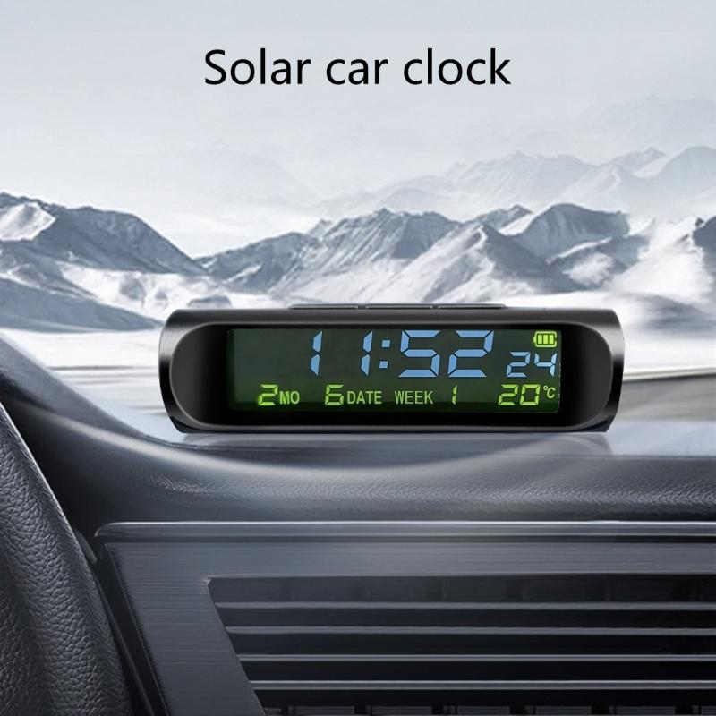 Small Digital Car Dashboard Clock Solar Power & Rechargeable Clear LCD Time Display Watch Stick On Car Clock
