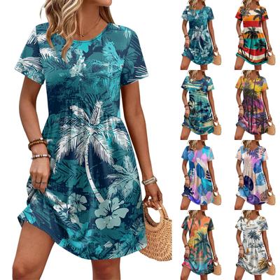 Sommerkleider für Damen UK Kurzarm Lockerer Schnitt Bedruckt Damen Sommerkleider UK Leicht Freizeit Damen Sommerkleider UK Stil