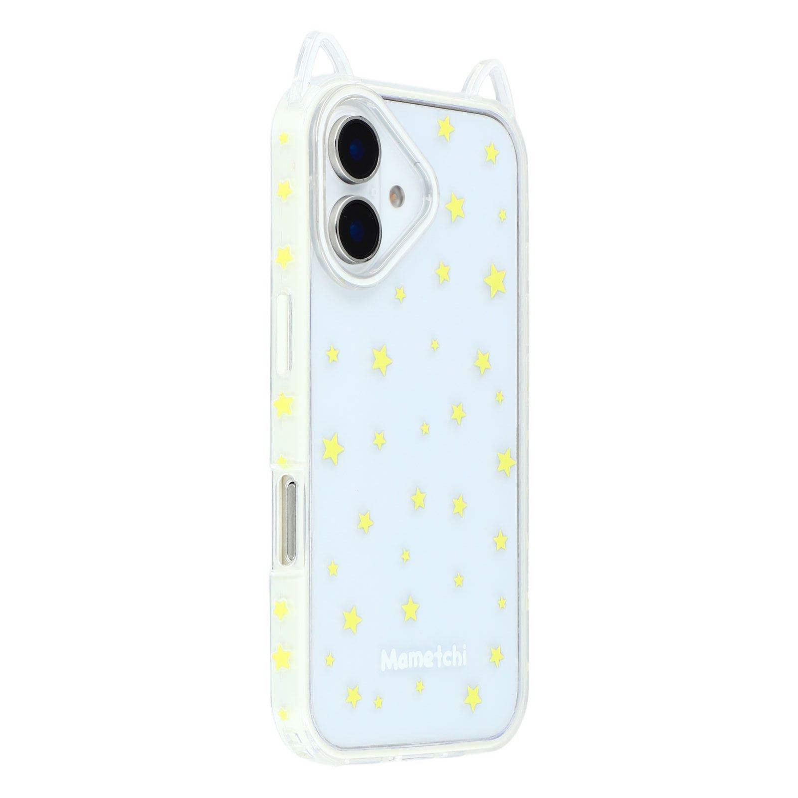

For iPhone 16 Plus Case Star Pattern Cat Ear Design TPU+Acrylic Clear Phone Back Cover Beige
