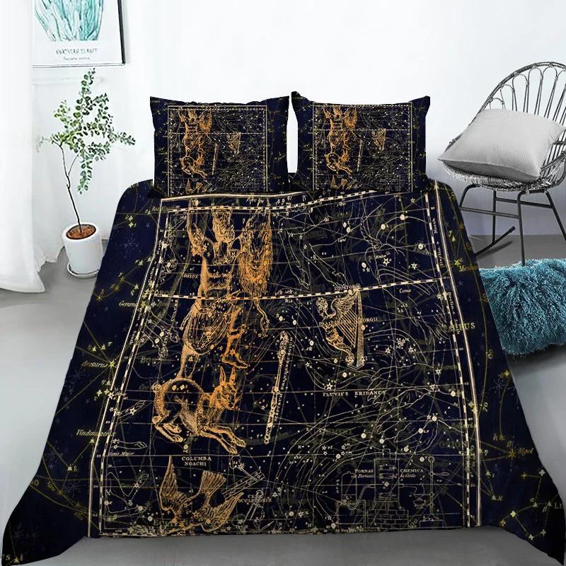 Sternbild Bettbezug Gelbes Sternbild King-Size-Bettwäscheset für Astronomie-Enthusiasten Weicher Einzel-Polyester-Bettdeckenbezug