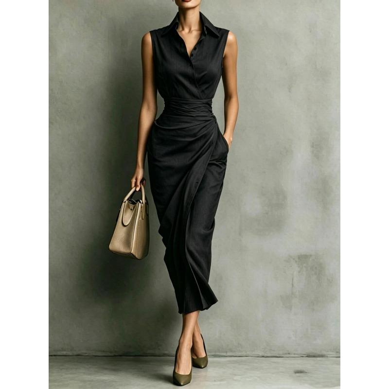 JPNTKY Women's Sleeveless Shirt Collar Fashion Summer Spring Casual Dresses