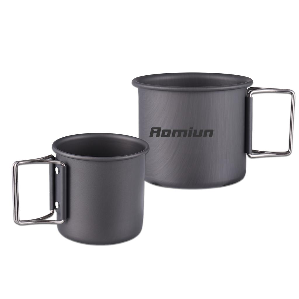 2 PCS Camping Cup Set Lightweight Aluminum Cup Set 450ml and 250ml Portable Foldable Handle Stackable Cup for Outdoor