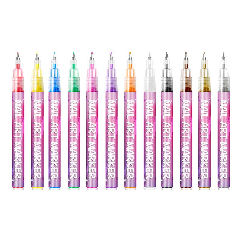 12 Color 0.5mm Needle Tip Nail Painted Graffiti Pen DIY Quick Drying Dot Flower Hook Line Waterproof Acrylic Pigment Pen